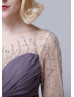 Beaded Dusty Purple Ruched Chiffon Stylish Mother Dress 